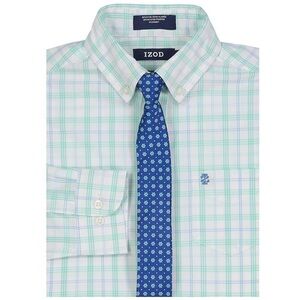 IZOD Boys Long Sleeve Plaid Button Down Front Shirt and Tie Set